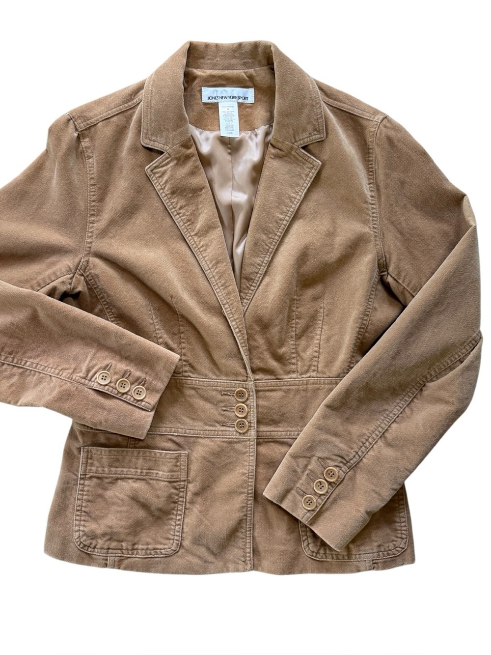 JONES NEW YORK SPORT Camel Tan Velour Jacket Size M